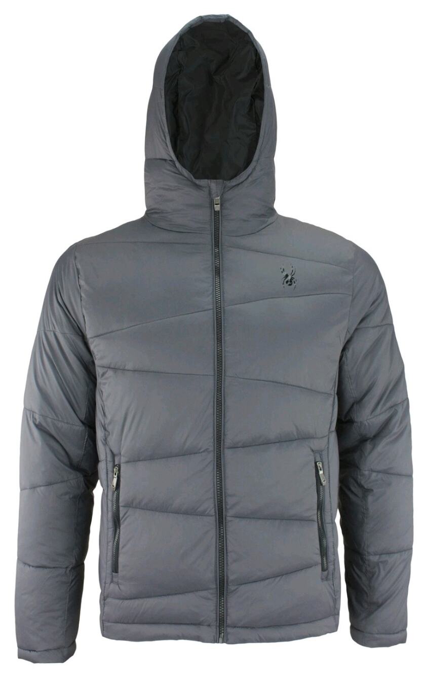Spyder Men's Large Puffer Jacket Hooded Full Zip Charcoal Grey Insulated DAMAGED
